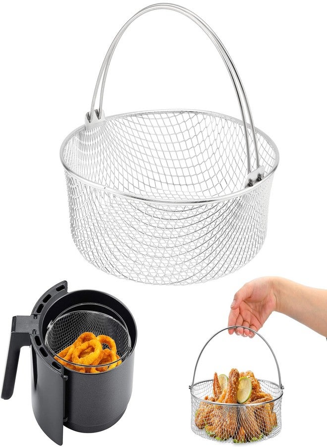TQEONKL Air Fryer Basket, 8Qt Air Fryer Replacement Accessory Mesh Basket with Handle, 18/8 Round Stainles Steel Steamer Basket for Air Fryer, Instant Pot, Oven, Steamer Basket, Household Frying Food Basket - Image 1